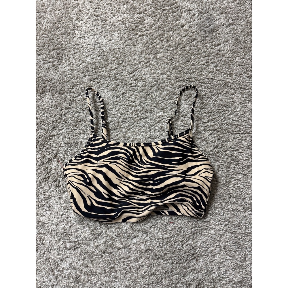 Aerie Zebra Print Bikini Top Tan Black Animal Print Square Neck XS 2495994504